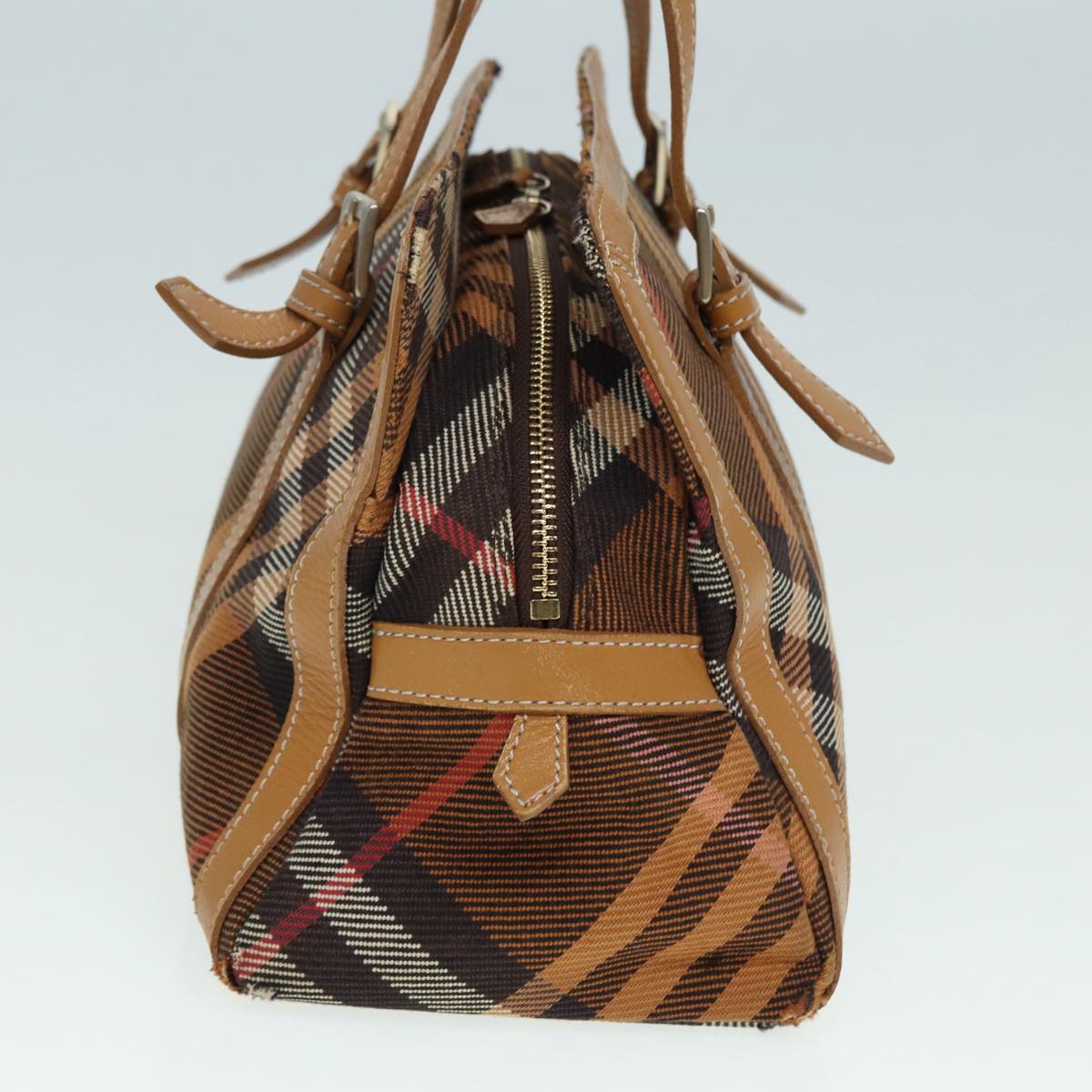 Burberry Nova Check Blue Label Hand Bag Canvas Brown Gold Auth ti2058