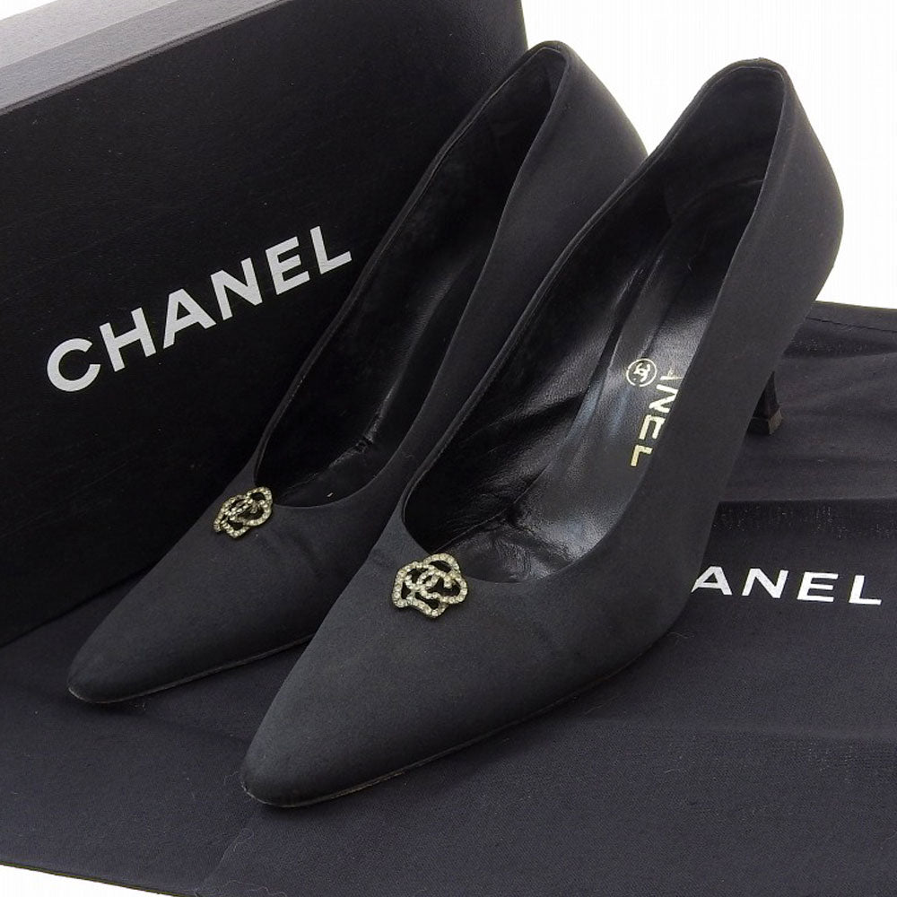 Chanel Satin Camellia Heels Black Size 38 Classic Flap Tote