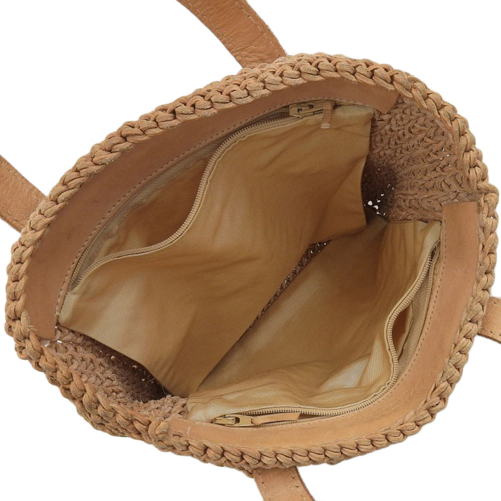 Chanel Leather Woven Handbag Camel