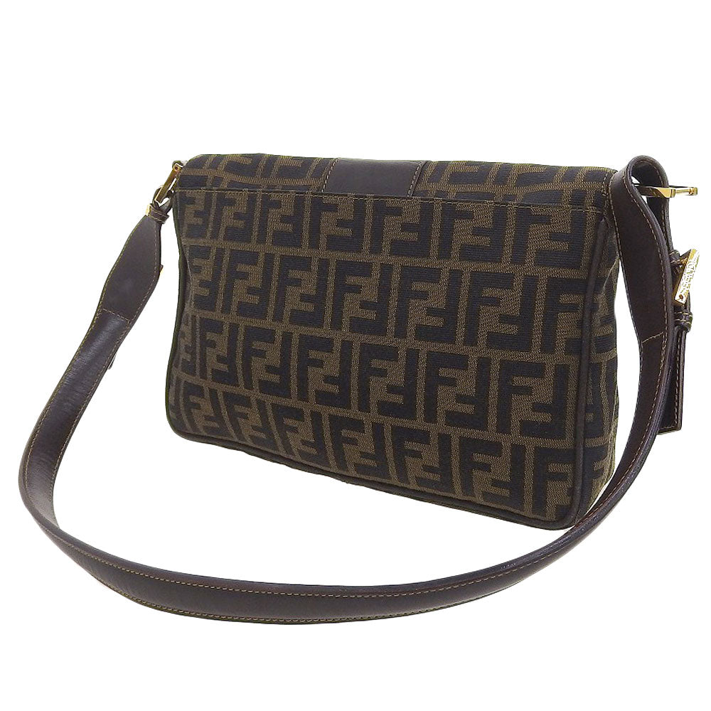 Fendi Mamma Baguette Canvas Leather Shoulder Bag