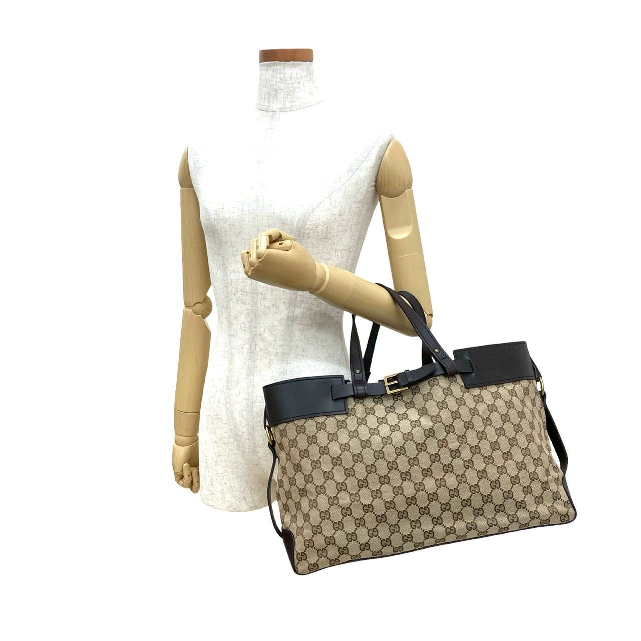 Gucci GG Canvas Leather Tote Bag