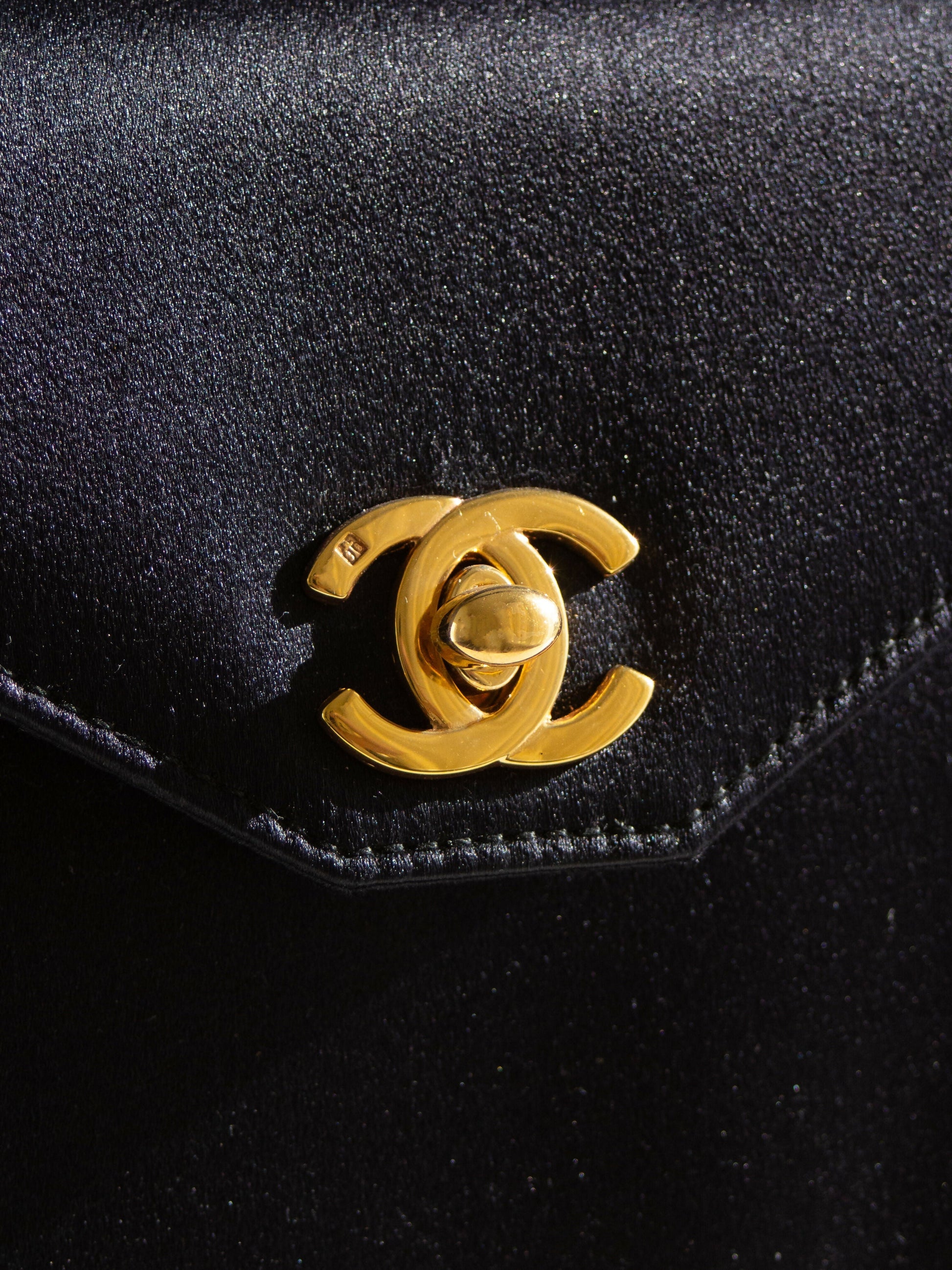 Chanel Kelly 1996 Black Satin 24K Gold Mini Evening Bag
