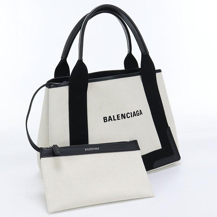 BALENCIAGA 339933 Navy kabas S Handbag Tote Bag Bag with pouch canvas white black Women