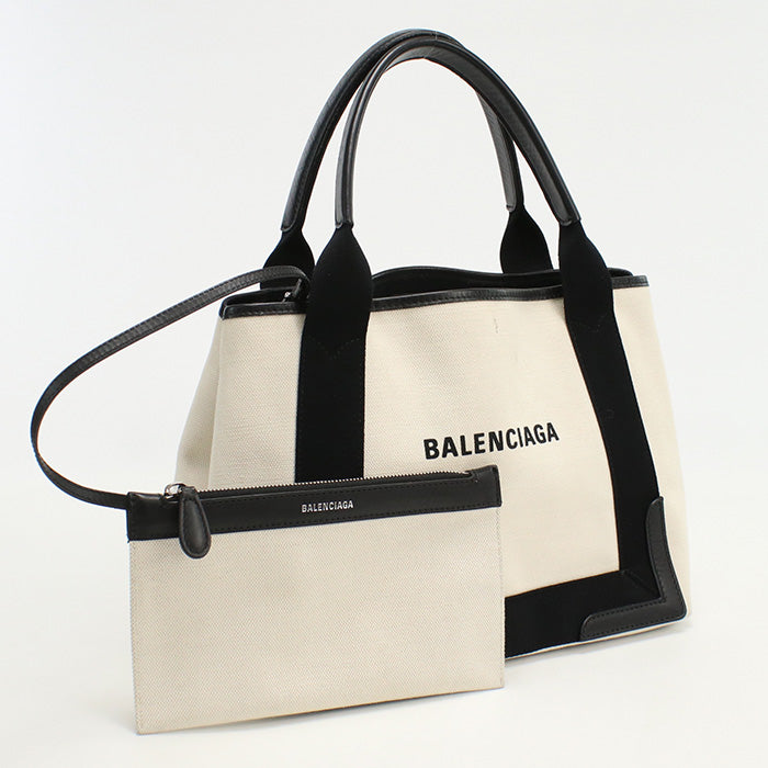 BALENCIAGA 339933 Navy kabas S Tote Bag Sling Bag Handbag canvas white Women