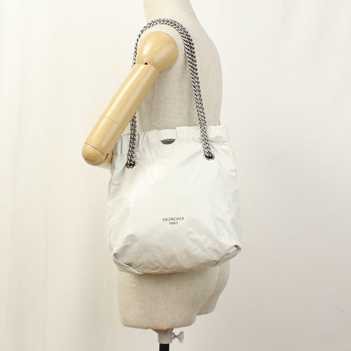 BALENCIAGA 6714002AAQ Tote Bag CRUSH Small ChainShoulder Bag Calfskin white Women
