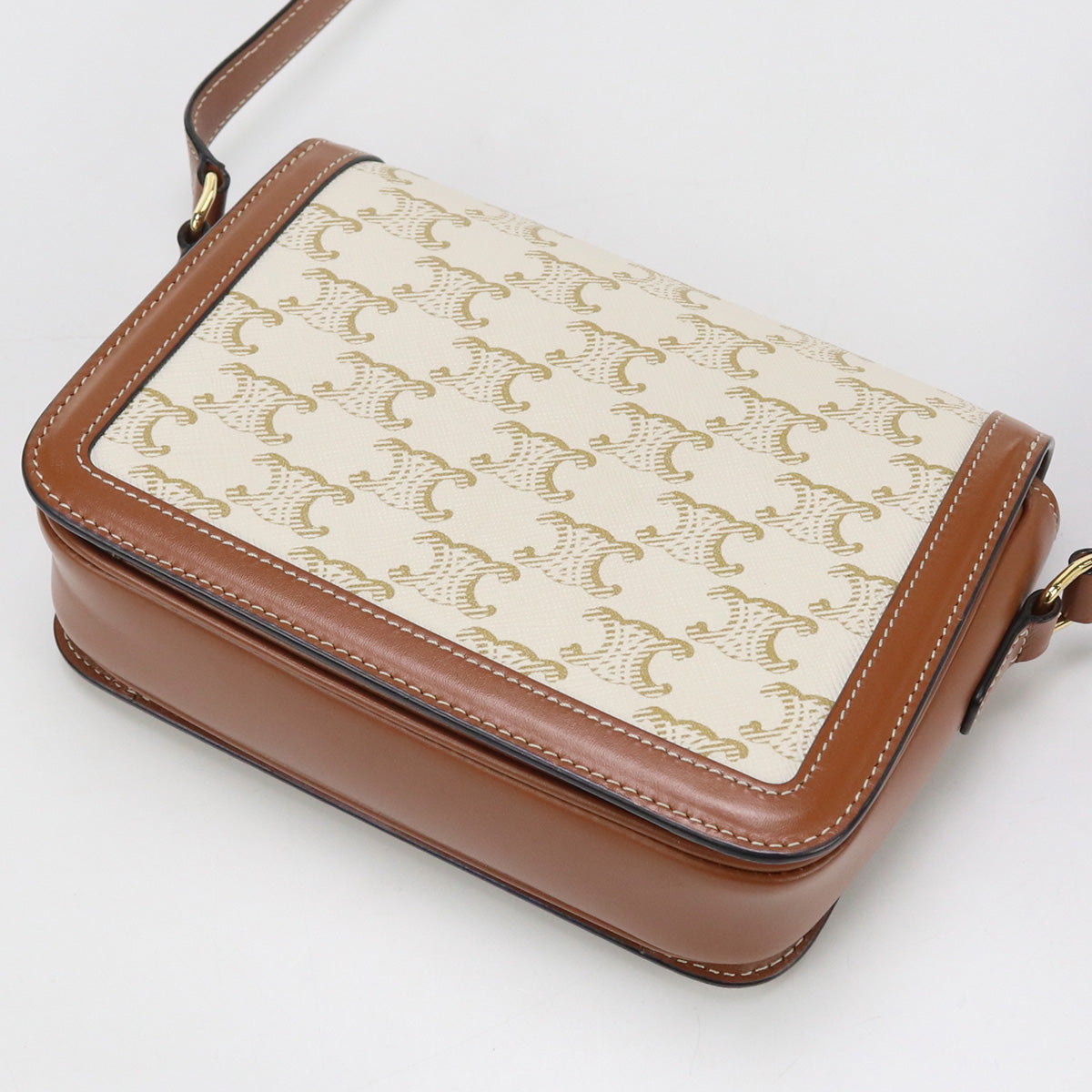 CELINE 18888 2BZ4 01BC teen triomphebag canvas Shoulder PVC/Calfskin White Women