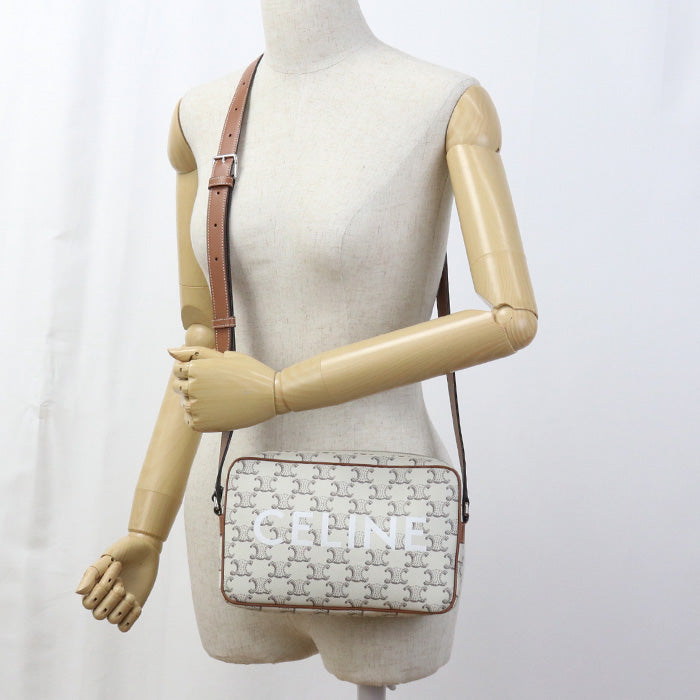 CELINE 194502BZK Shoulder Bag Triomphe Horizontal Messenger PVC white Women