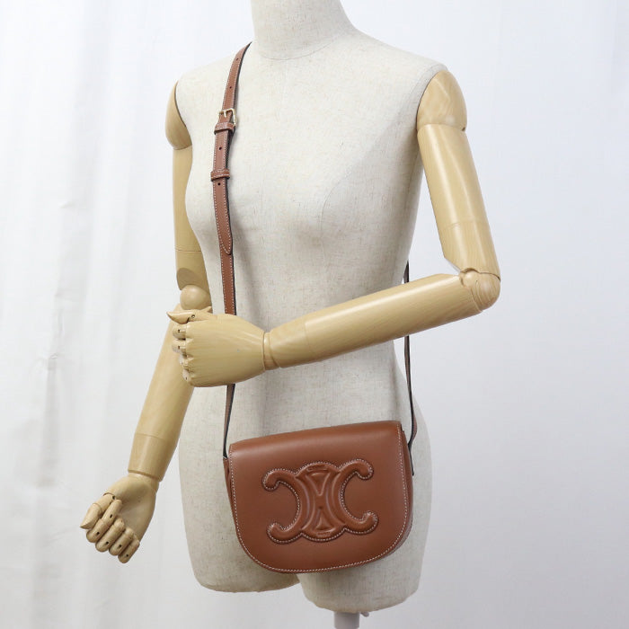 CELINE 198263DU3.04LU Shoulder Bag Folco Cuil Triomphe smooth scarf skin Brown Women