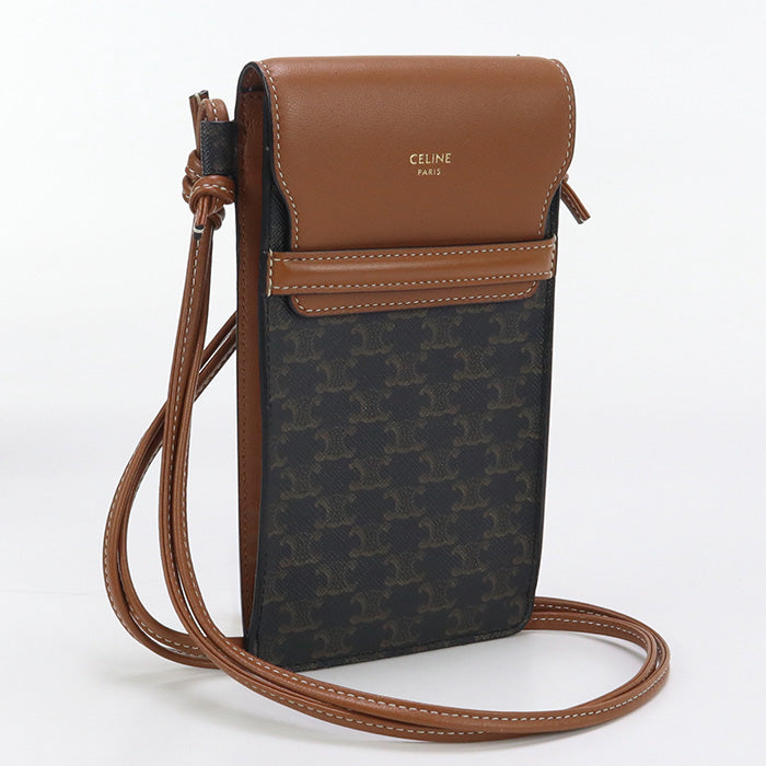 CELINE mobile pouch flap Shoulder Bag Triomphe canvas brown Women