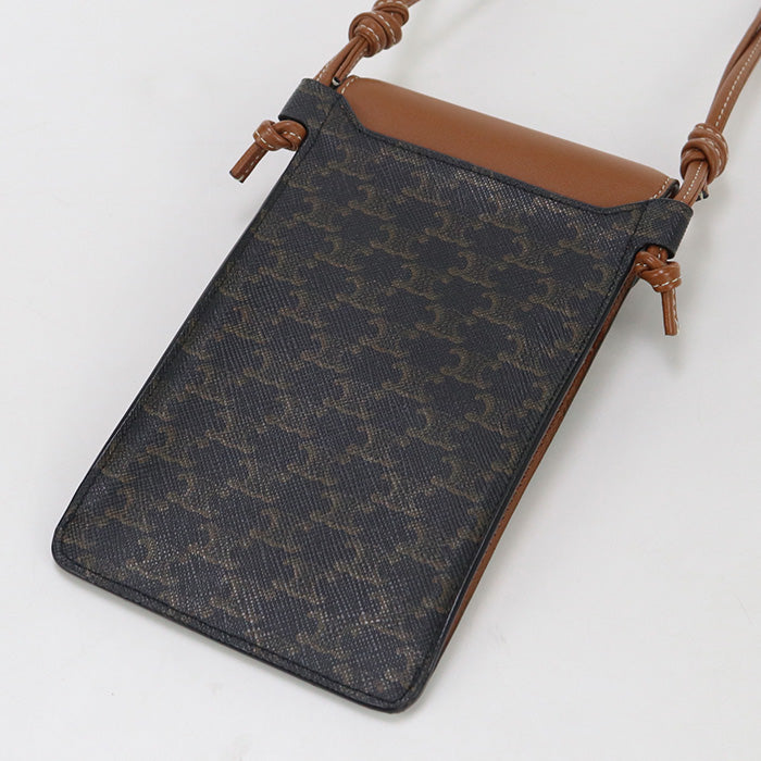 CELINE mobile pouch flap Shoulder Bag Triomphe canvas brown Women
