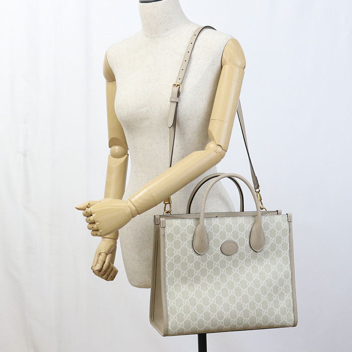 GUCCI 659983 Tote Bag Interlocking G Tote Bag GG Supreme, leather beige Women