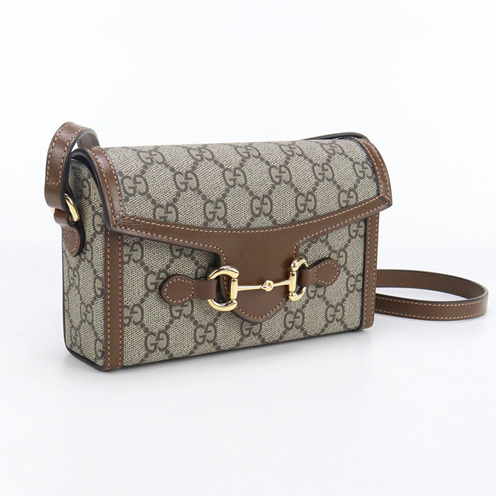 GUCCI Horsebit 1955 Mini Shoulder Bag GG Supreme Canvas beige Women