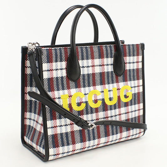 GUCCI 659983 Tote Bag Check Pattern 2WAYTote Bag Nylon,Raffia multicolor Women