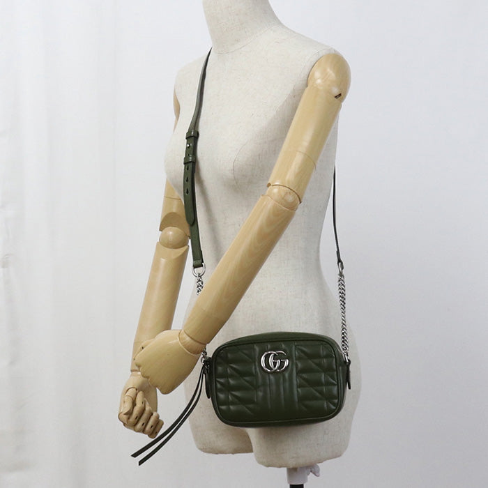 GUCCI 634936 Mini camera bag GG Marmont Bag Quilted leather green Women
