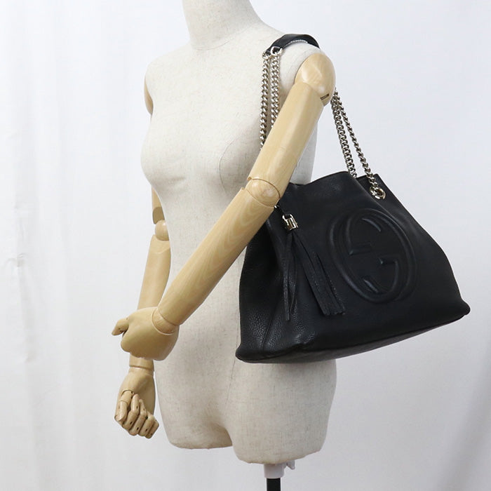 GUCCI 308982 Chain Soho Tote Bag leather black Women