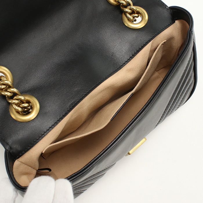 GUCCI 446744 Shoulder Bag GG Marmont Small ChainShoulder Bag leather black Women