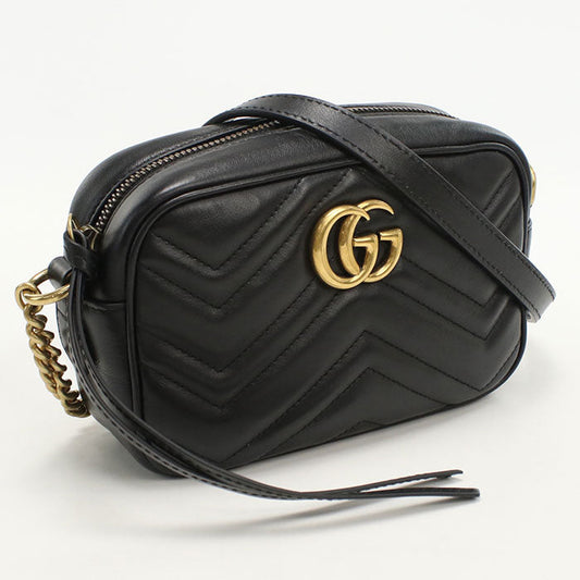 GUCCI 448065 GG Marmont Diagonal shoulder bag chevron leather black Women