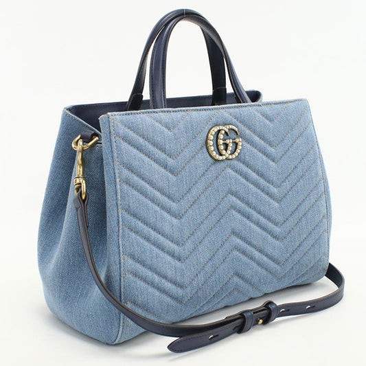 GUCCI 448054 GG Marmont Tote Bag denim/leather blue Women
