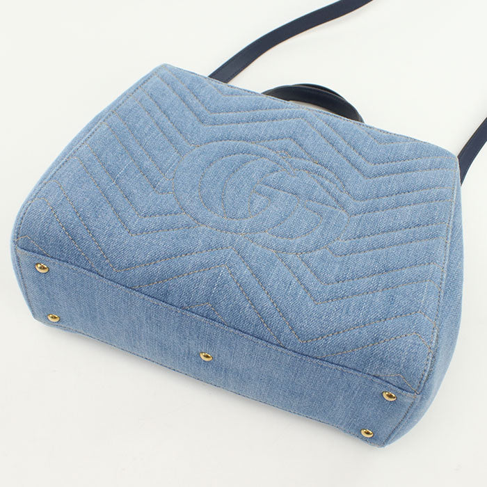 GUCCI 448054 GG Marmont Tote Bag denim/leather blue Women