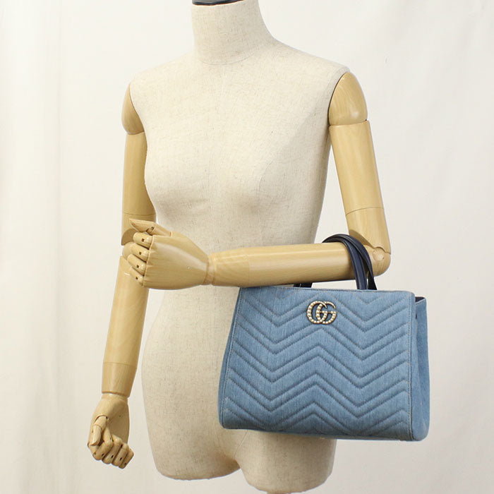 GUCCI 448054 GG Marmont Tote Bag denim/leather blue Women