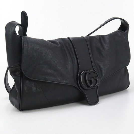GUCCI 767209 Shoulder Bag Double G Shoulder Bag leather black Women