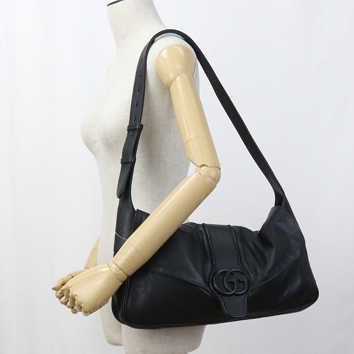 GUCCI 767209 Shoulder Bag Double G Shoulder Bag leather black Women