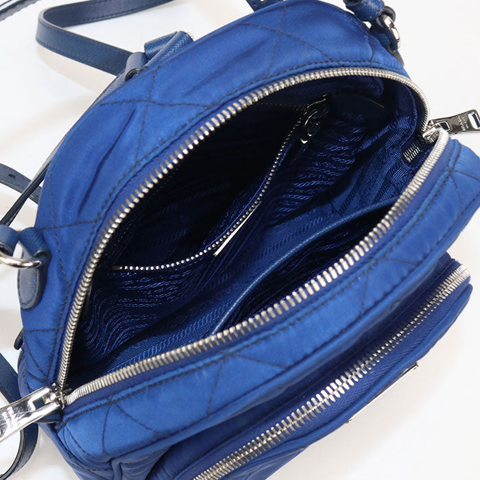 PRADA 1BZ066 Backpack mini daypack Nylon, leather blue Women