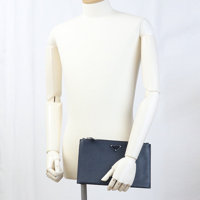 PRADA Saffiano leather Clutch bag navy mens