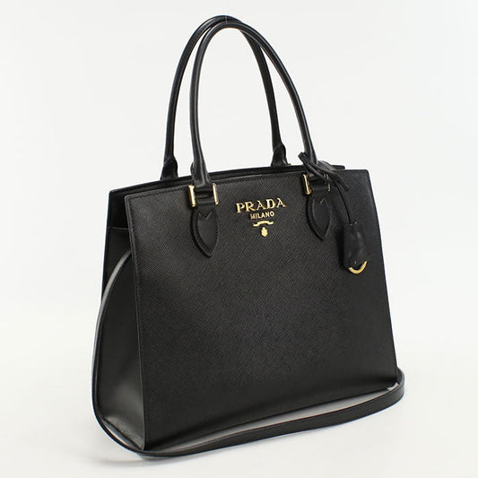PRADA 2WAY handbag shoulder bag Saffiano leather Black Women