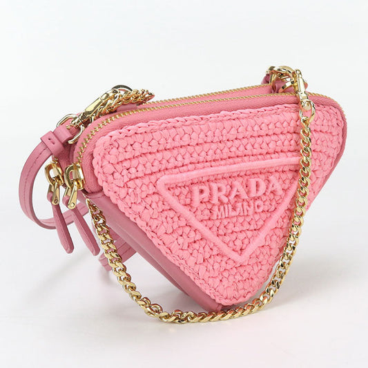 PRADA 1NR015 2FMC F0442 Shoulder Bag Crochet Mini Pouch 2 Way bag Raffia, leather pink Women