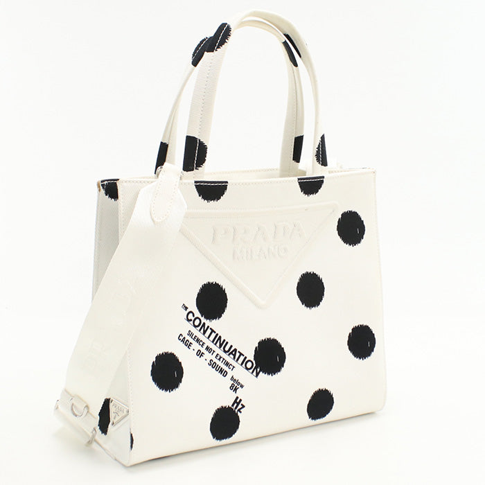 PRADA 1BG391 2WAY Tote Bag shoulder bag canvas white Women