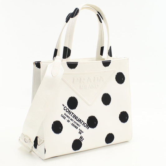 PRADA 1BG391 2WAY Tote Bag shoulder bag canvas white Women