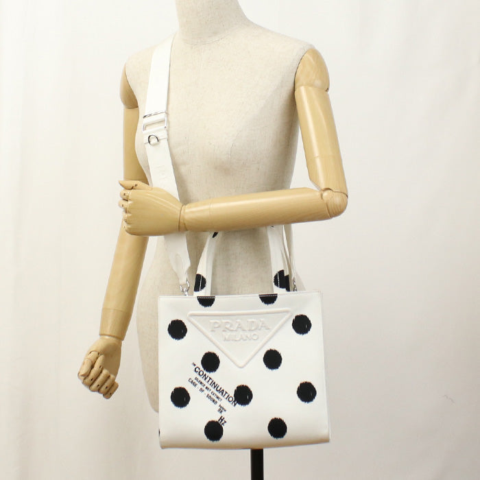 PRADA 1BG391 2WAY Tote Bag shoulder bag canvas white Women