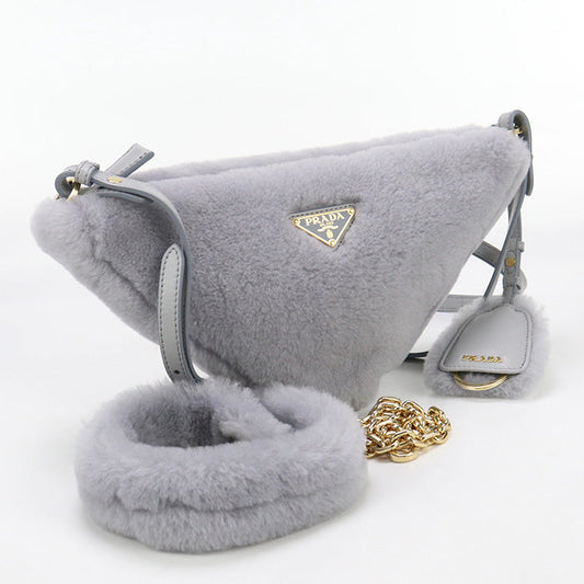 PRADA 1BC543 Shoulder Bag Triangle Fur 2WAYShoulder Bag fur gray Women