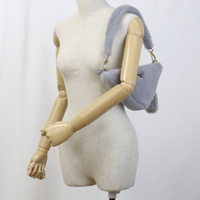 PRADA 1BC543 Shoulder Bag Triangle Fur 2WAYShoulder Bag fur gray Women