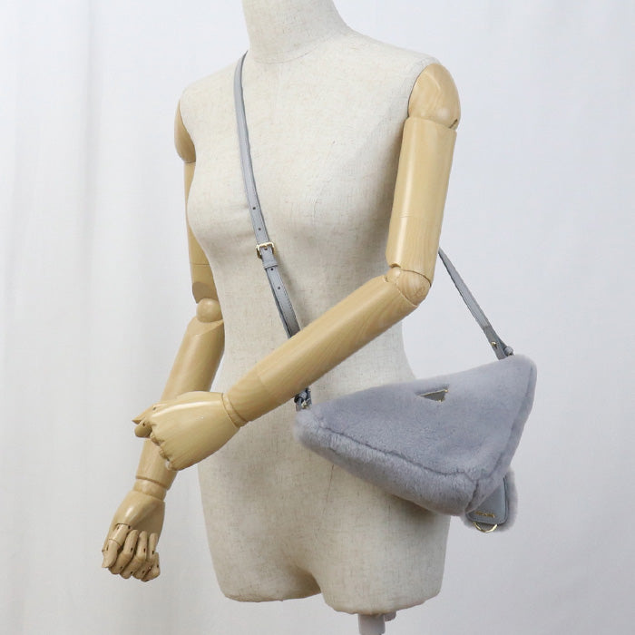 PRADA 1BC543 Shoulder Bag Triangle Fur 2WAYShoulder Bag fur gray Women