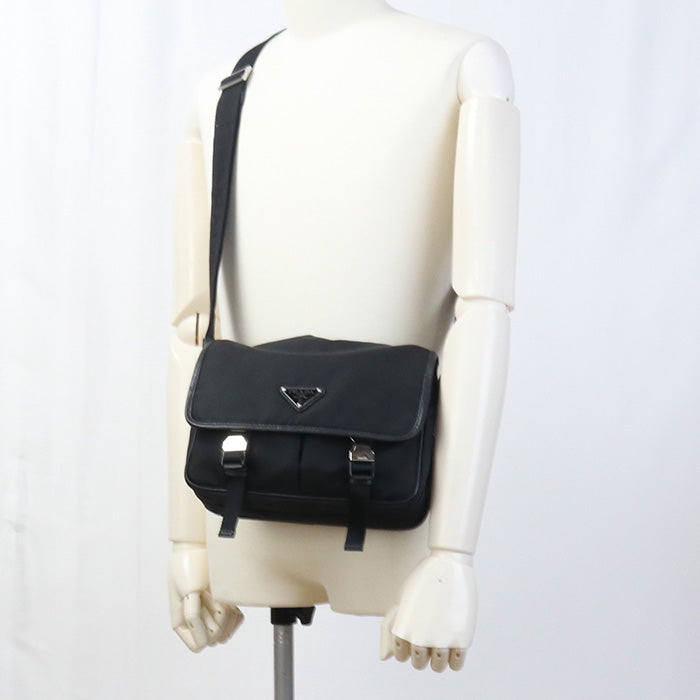 PRADA 2VD768 Shoulder Bag Safiano leather Messenger bag Nylon black mens
