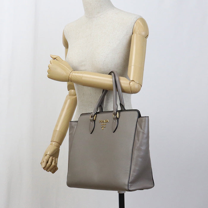 PRADA PR90036 2WAY Tote Bag leather gray Women