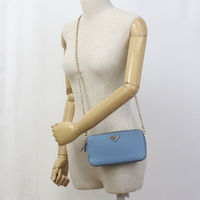 PRADA 1DH010 QHH Shoulder Bag Safiano ChainShoulder Bag leather blue Women