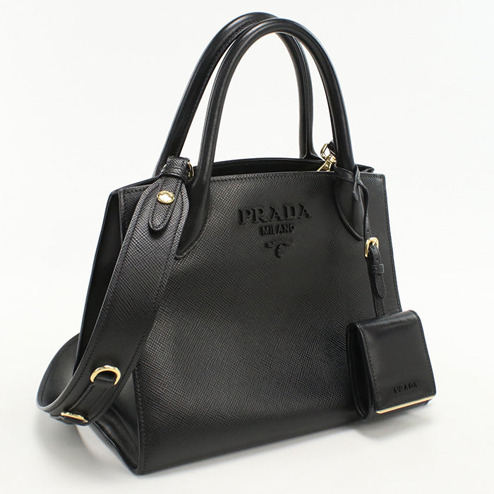 PRADA 1BA155 Tote Bag monochrome 2WAYTote Bag Safiano leather black Women