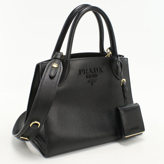 PRADA 1BA155 Tote Bag monochrome 2WAYTote Bag Safiano leather black Women