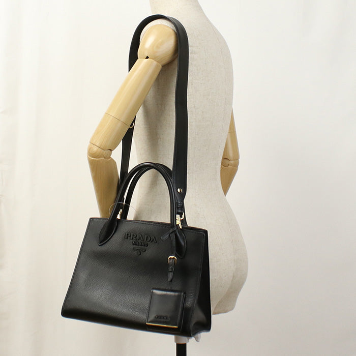 PRADA 1BA155 Tote Bag monochrome 2WAYTote Bag Safiano leather black Women