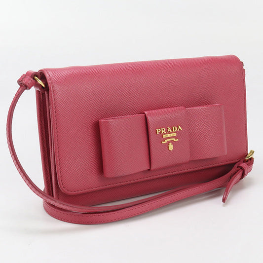 PRADA Long wallet Safiano Shoulder wallet/Chain wallet leather pink Women