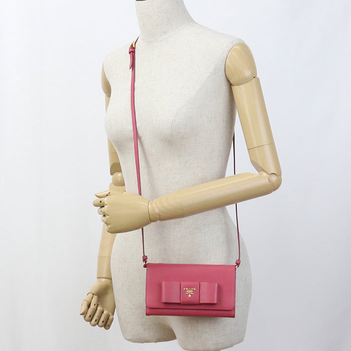 PRADA Long wallet Safiano Shoulder wallet/Chain wallet leather pink Women
