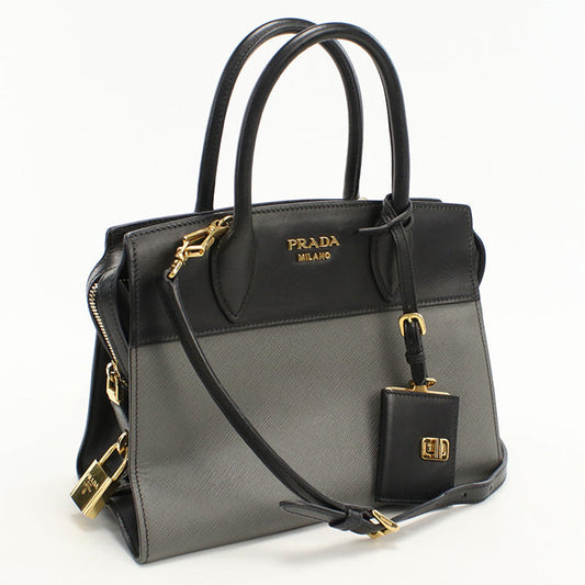 PRADA 1BA046 Handbag Esplanade Bicolor 2WAYTote Bag Safiano leather gray Women