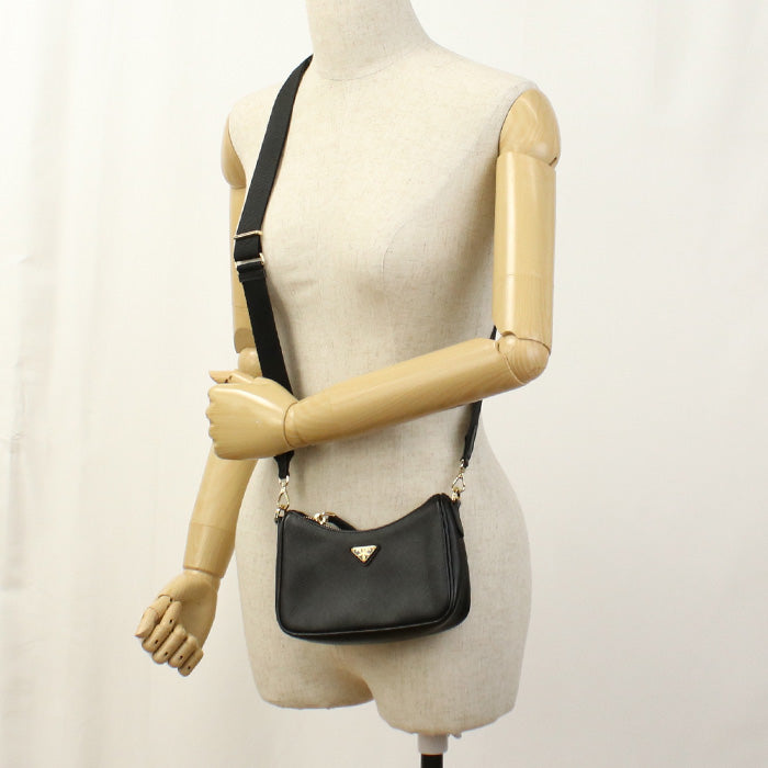 PRADA 1BH174 Shoulder Bag Safiano 2WAY ChainShoulder Bag leather black Women