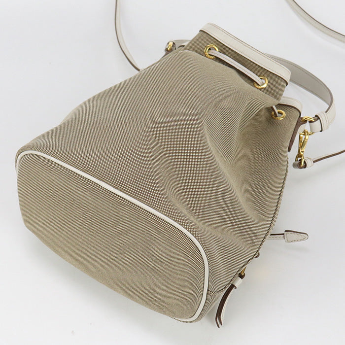 PRADA 1BH097 Handbag Logo jacquard Bucket Bag 2Way Handbag leather beige Women