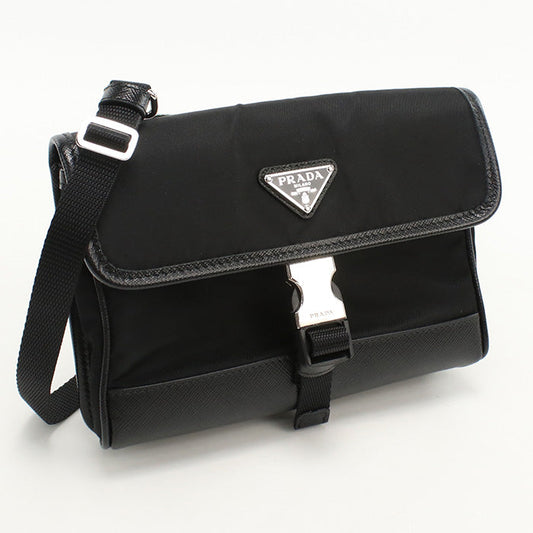 PRADA 2ZH108 Diagonal shoulder bag Nylon/Safiano leather black mens