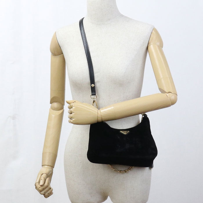 PRADA 1BC204 2C7Q F0002 Velvet mini Re-Edition Shoulder Bag Viscose black Women