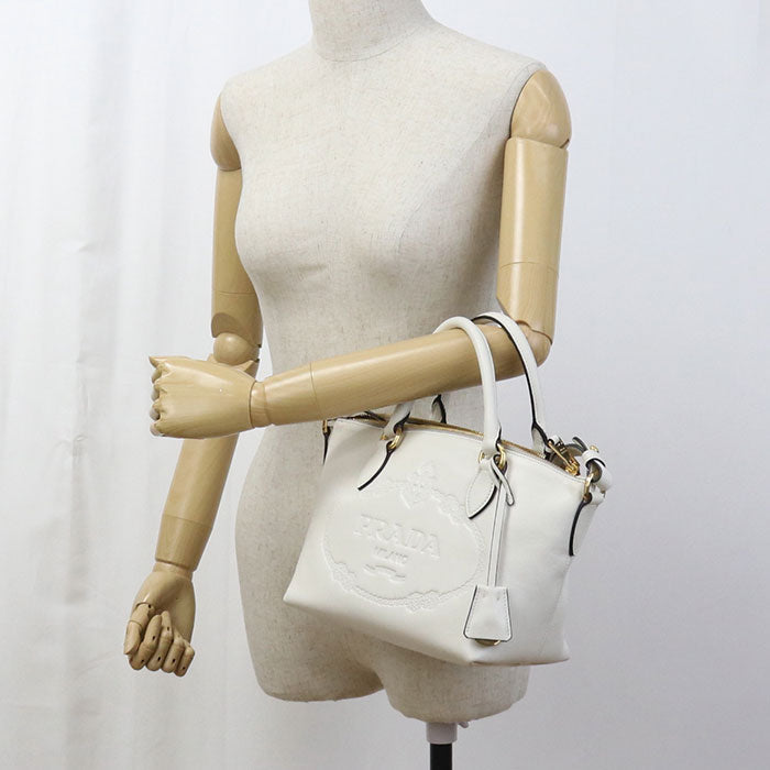 PRADA 1BA111 2EBJ F0009 2WAY Handbag leather white Women